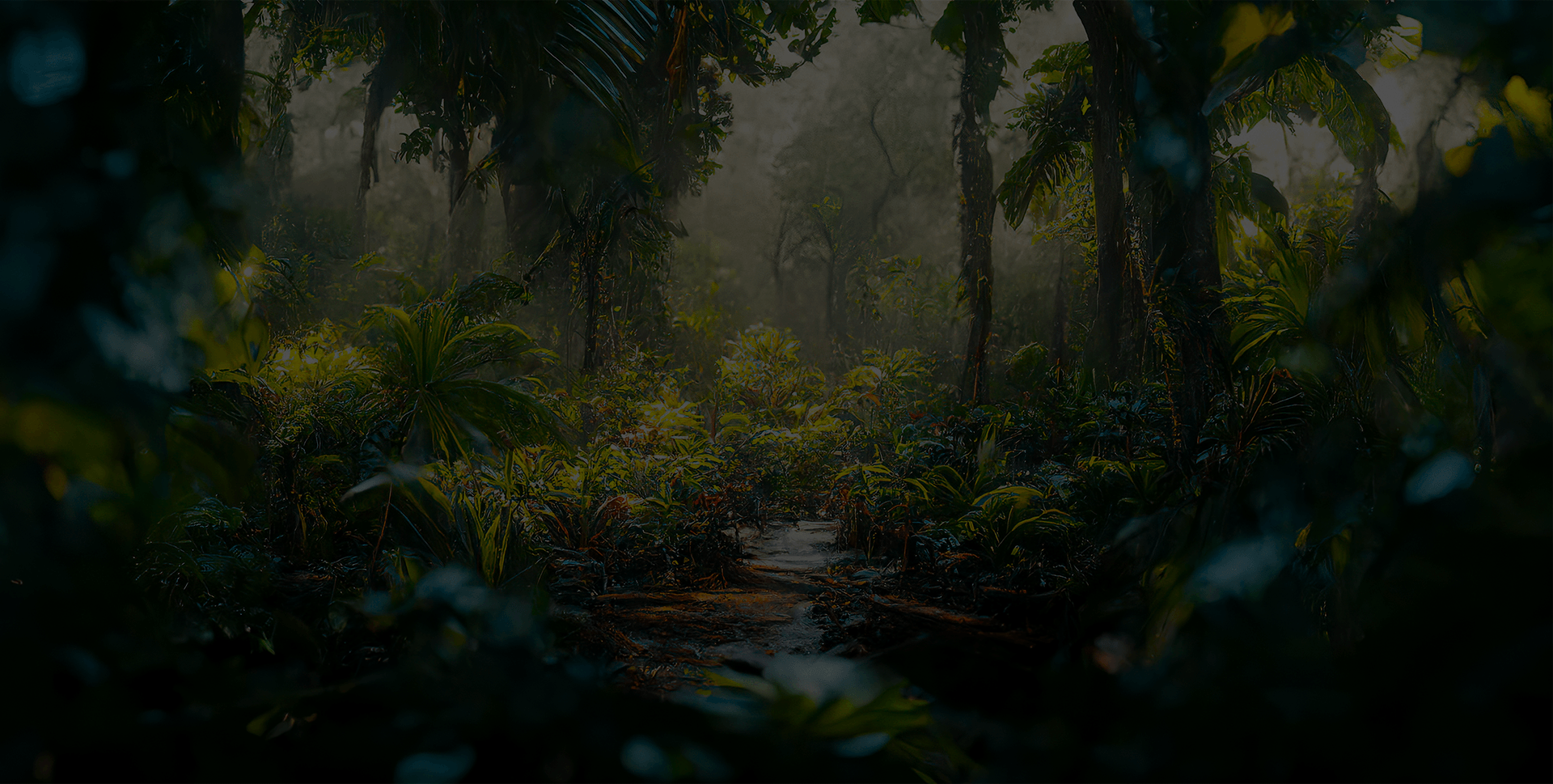 Uma foto da Natureza. Uma floresta bem verde com muitas árvores e plantas menores
